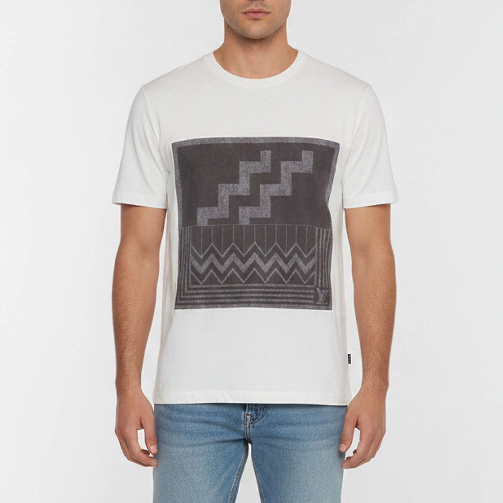 Pre Owned Louis Vuitton White Geometric Print Jersey Crewneck T-Shirt XL