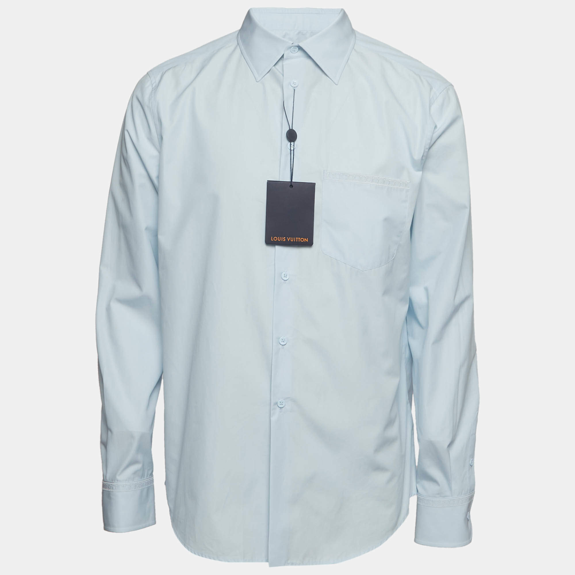 Pre Owned Louis Vuitton Blue Logo Embroidered Poplin Dress Shirt L