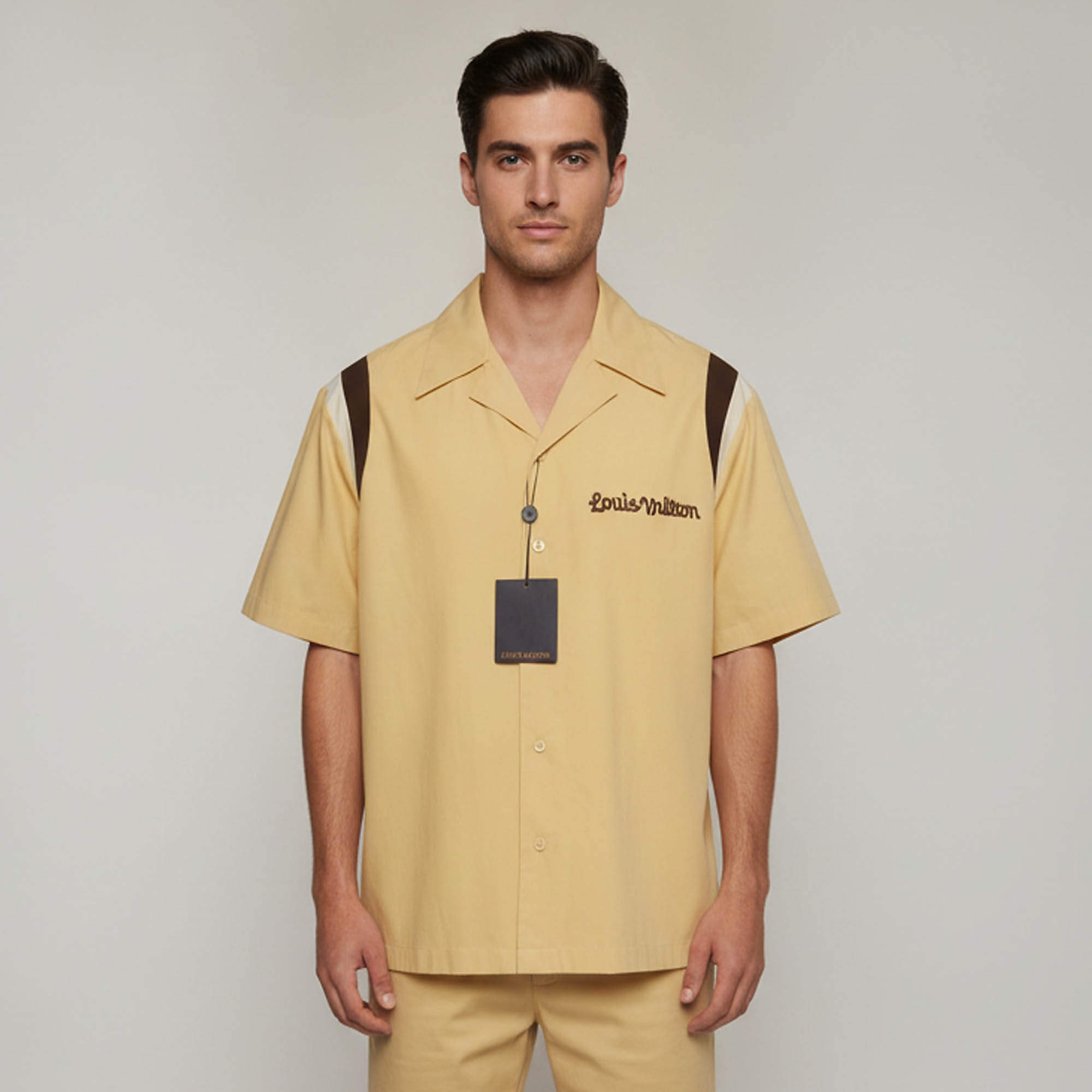 Pre Owned Louis Vuitton x Tyler The Creator Beige Embroidered Cotton Bowling Shirt L