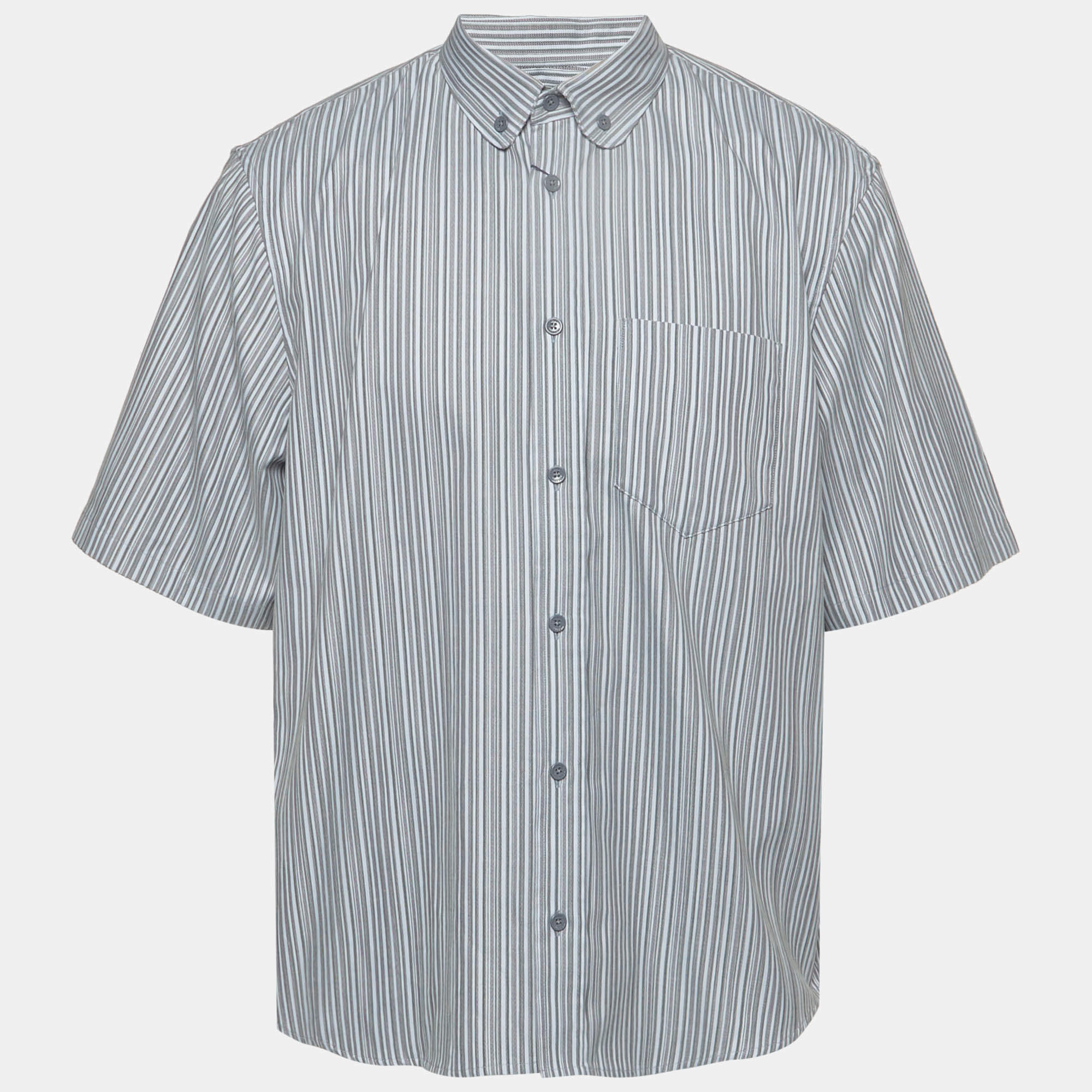Pre Owned Louis Vuitton x Park Seo-Bo Blue Striped Textured Cotton Shirt XL