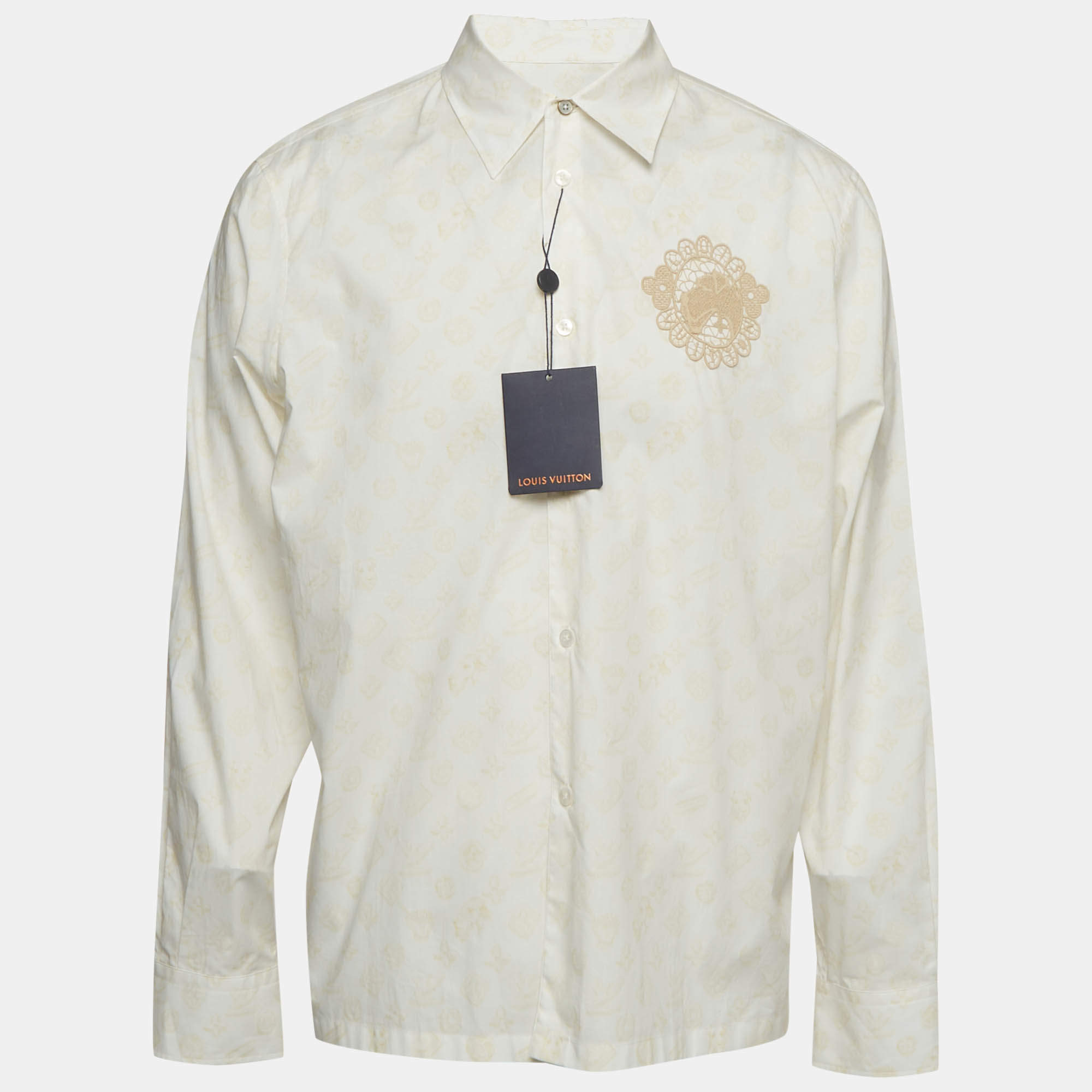 Pre Owned Louis Vuitton X Tyler Off White Monogram Cotton Long Sleeve Shirt L
