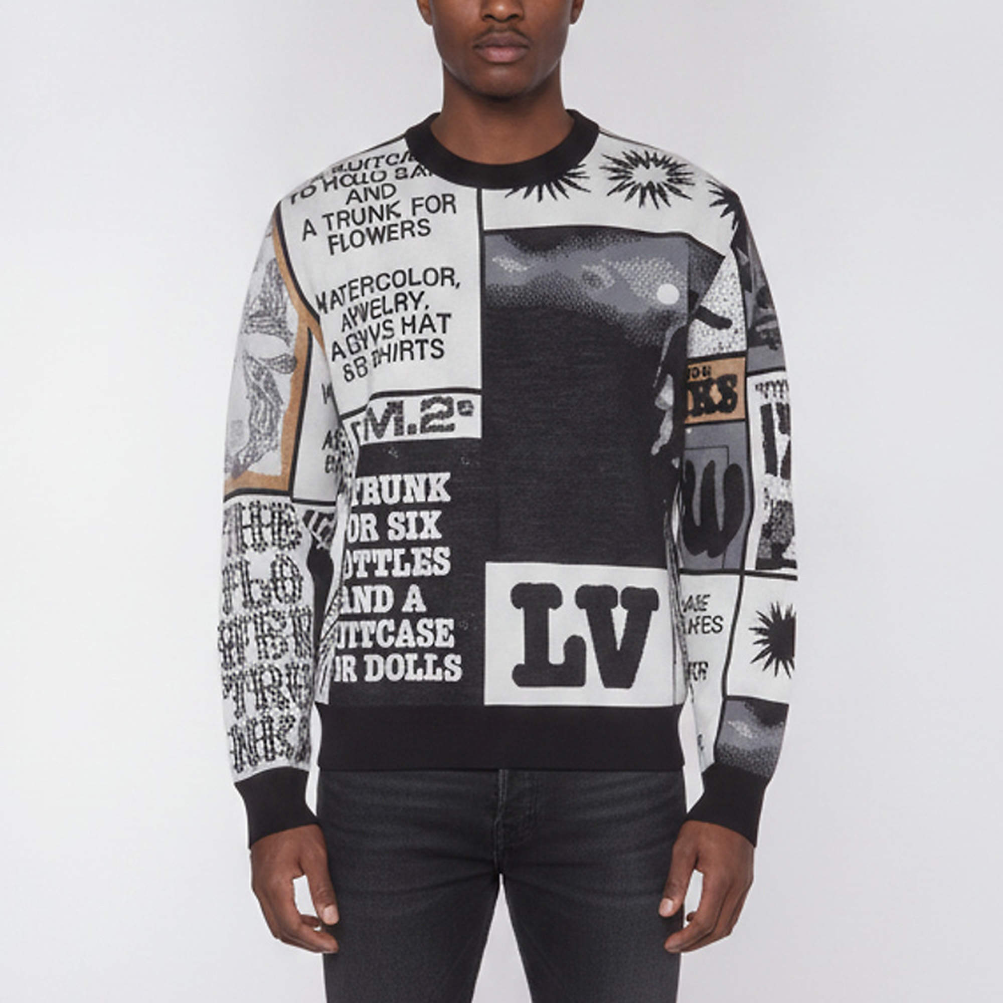 Pre Owned Louis Vuitton Multicolour Fanzine Jacquard Wool Crewneck Pullover S