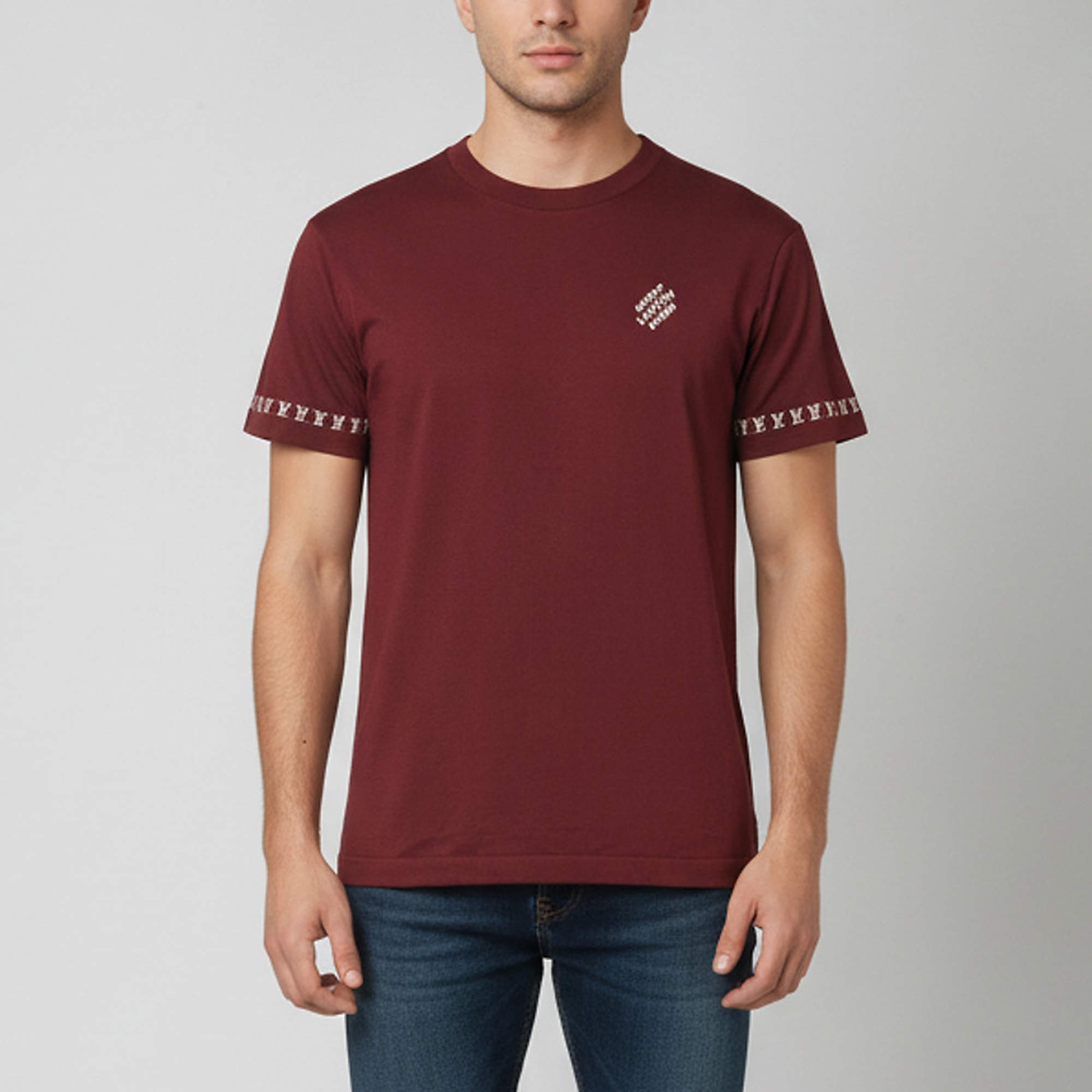 Pre Owned Louis Vuitton Burgundy Logo Patterned Knit T-Shirt S