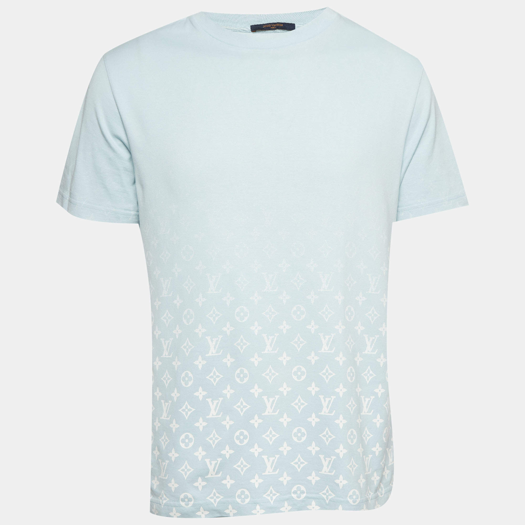 Pre Owned Louis Vuitton Blue Monogram Gradient Graphic Jersey T-Shirt L