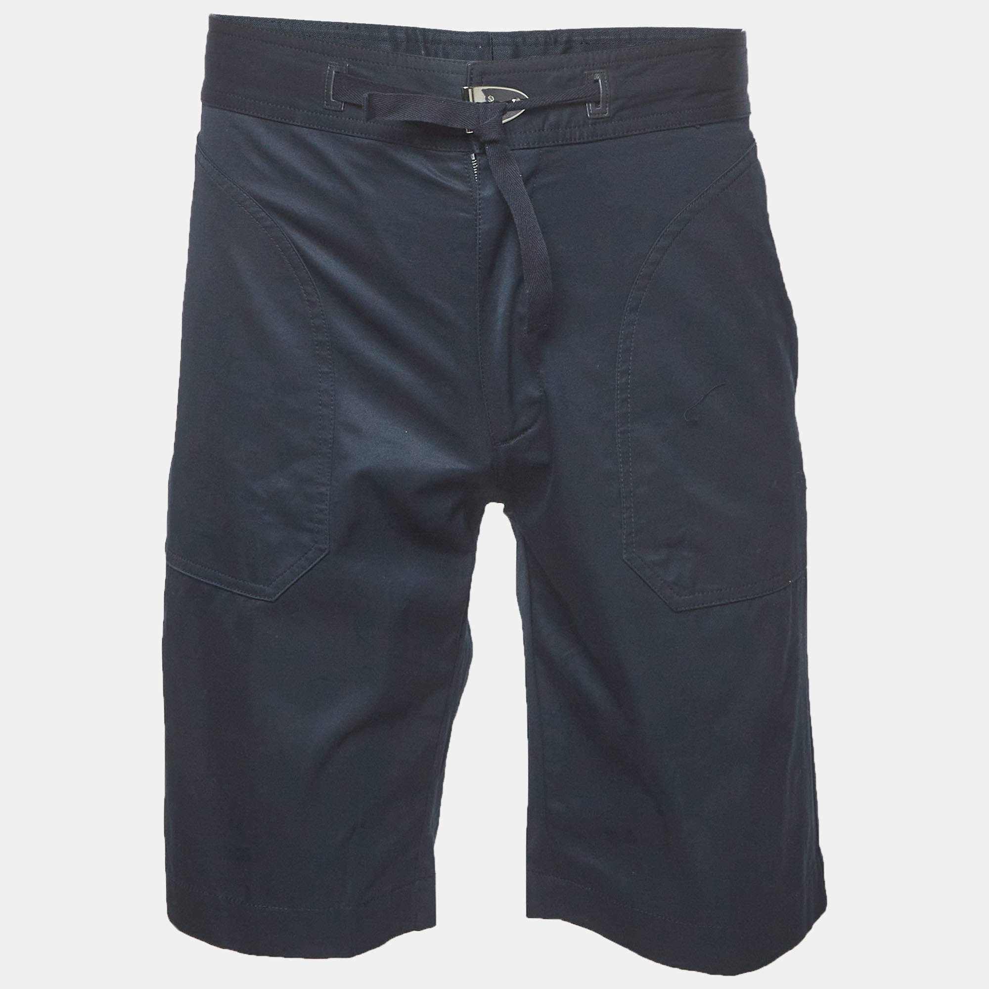 Pre Owned Louis Vuitton Navy Blue Cotton Logo Buckle Shorts M