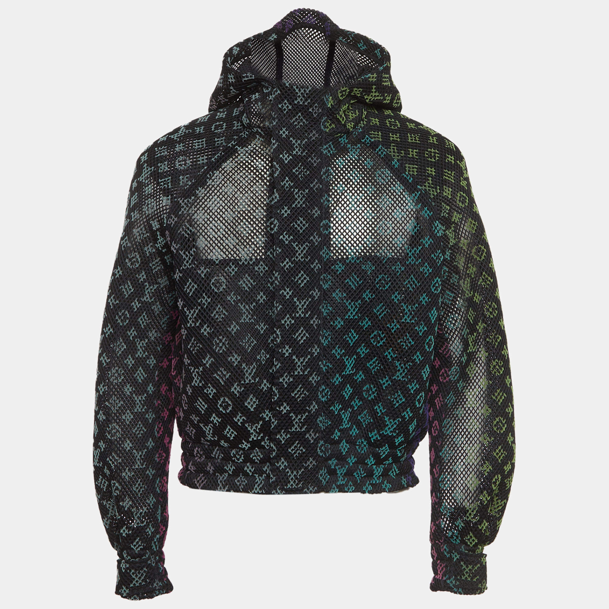 Pre Owned Louis Vuitton Black Monogram Gradient Mesh Hooded Jacket XS