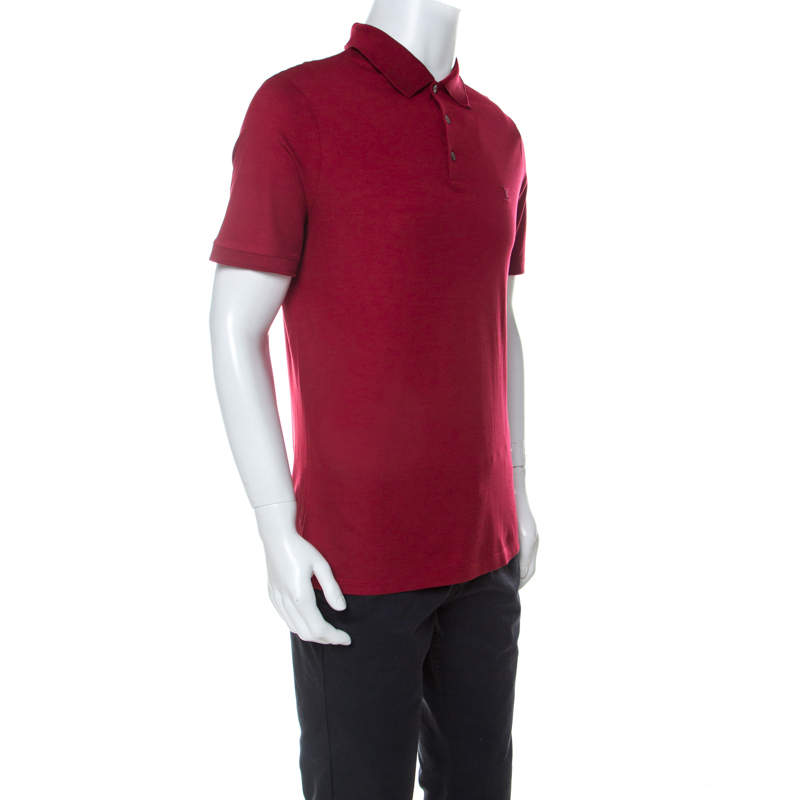 Louis Vuitton Red Cotton Honeycomb Knit Short Sleeve Polo T-Shirt