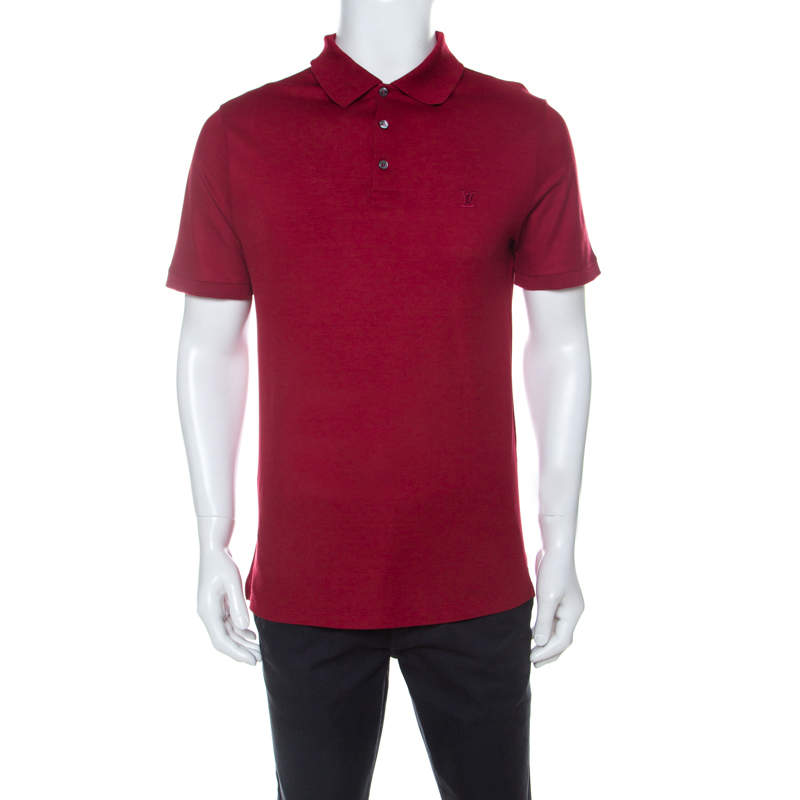 Louis Vuitton Red Cotton Honeycomb Knit Short Sleeve Polo T-Shirt S ...