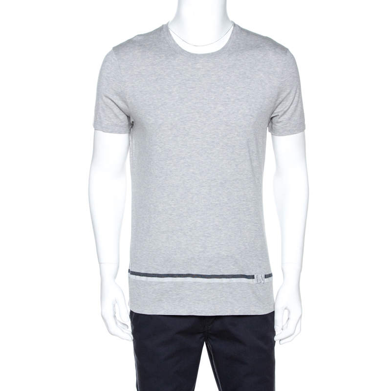 Pre Owned Louis Vuitton Grey Cotton Logo Detail T-Shirt M
