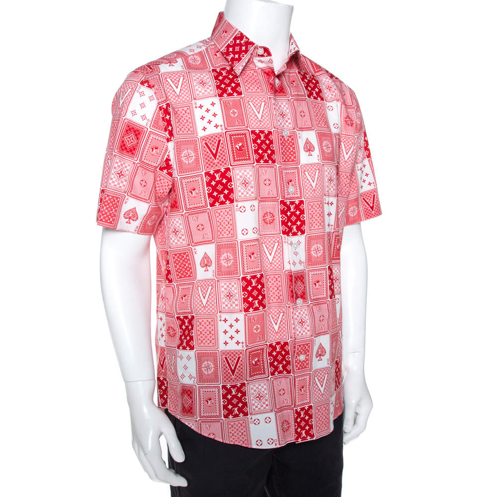 Louis Vuitton Red and White LV Cards Print Cotton Regular Fit