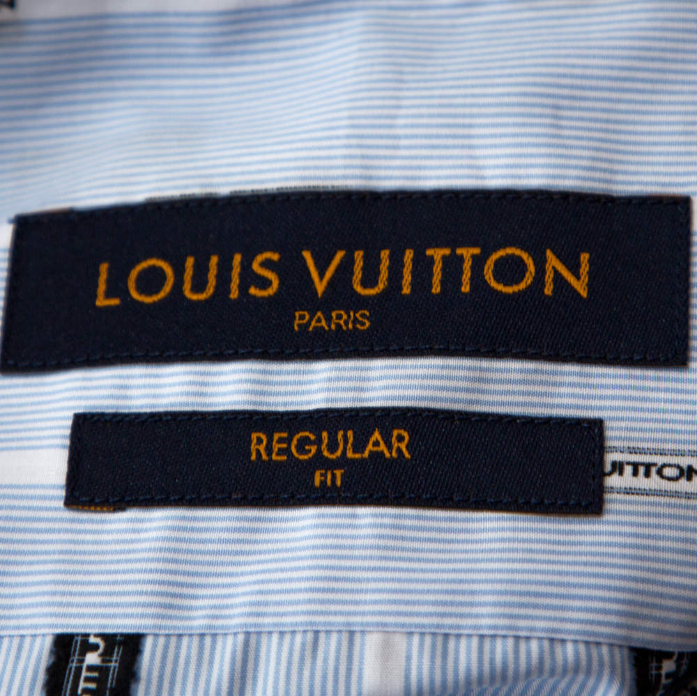Louis Vuitton Light Blue Logo Jacquard Striped Cotton Regular Fit