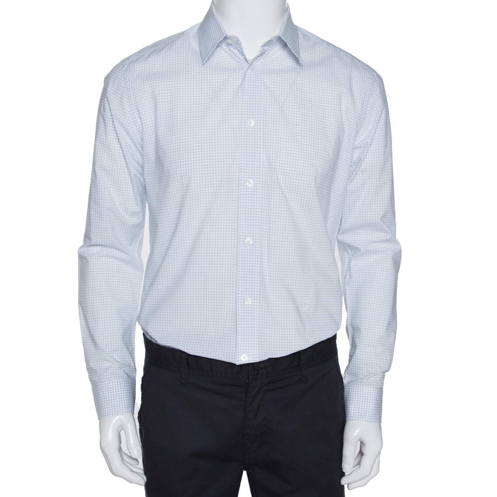 Louis Vuitton Men's Blue Checked Cotton Shirt L