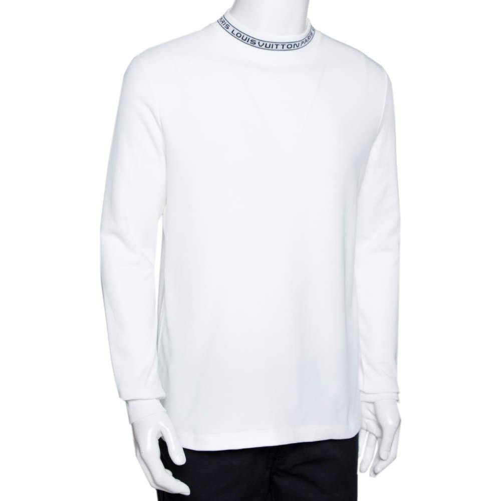 Louis Vuitton White Cotton Logo Collar Long Sleeve T-Shirt M