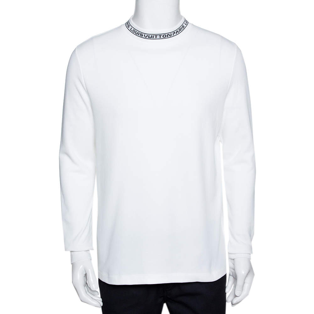 Louis Vuitton White Cotton Logo Collar Long Sleeve T-Shirt M Louis