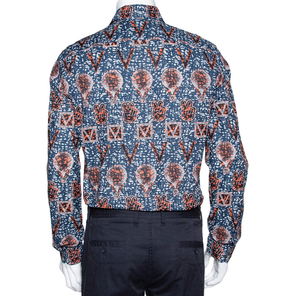 Louis Vuitton Navy Blue Printed Cotton Long Sleeve Shirt L Louis Vuitton