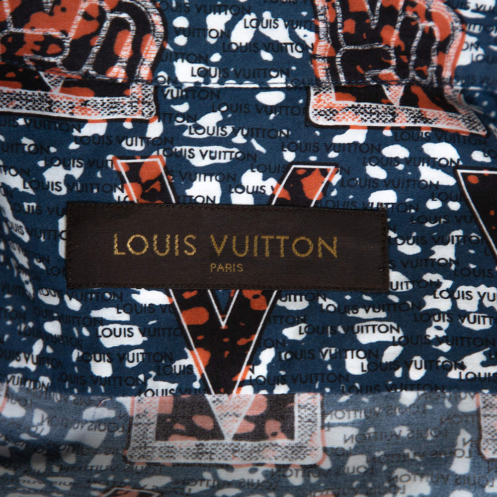 Louis VUITTON, Men's long-sleeved cotton shirt in navy c…