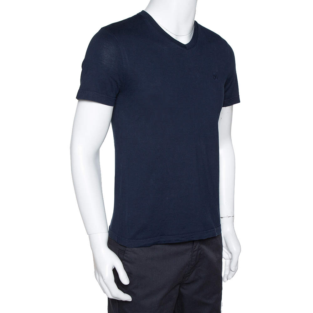 Louis Vuitton Navy Blue Cotton Sleeve Heart Neck Short Sleeve T-Shirt S -  ShopStyle