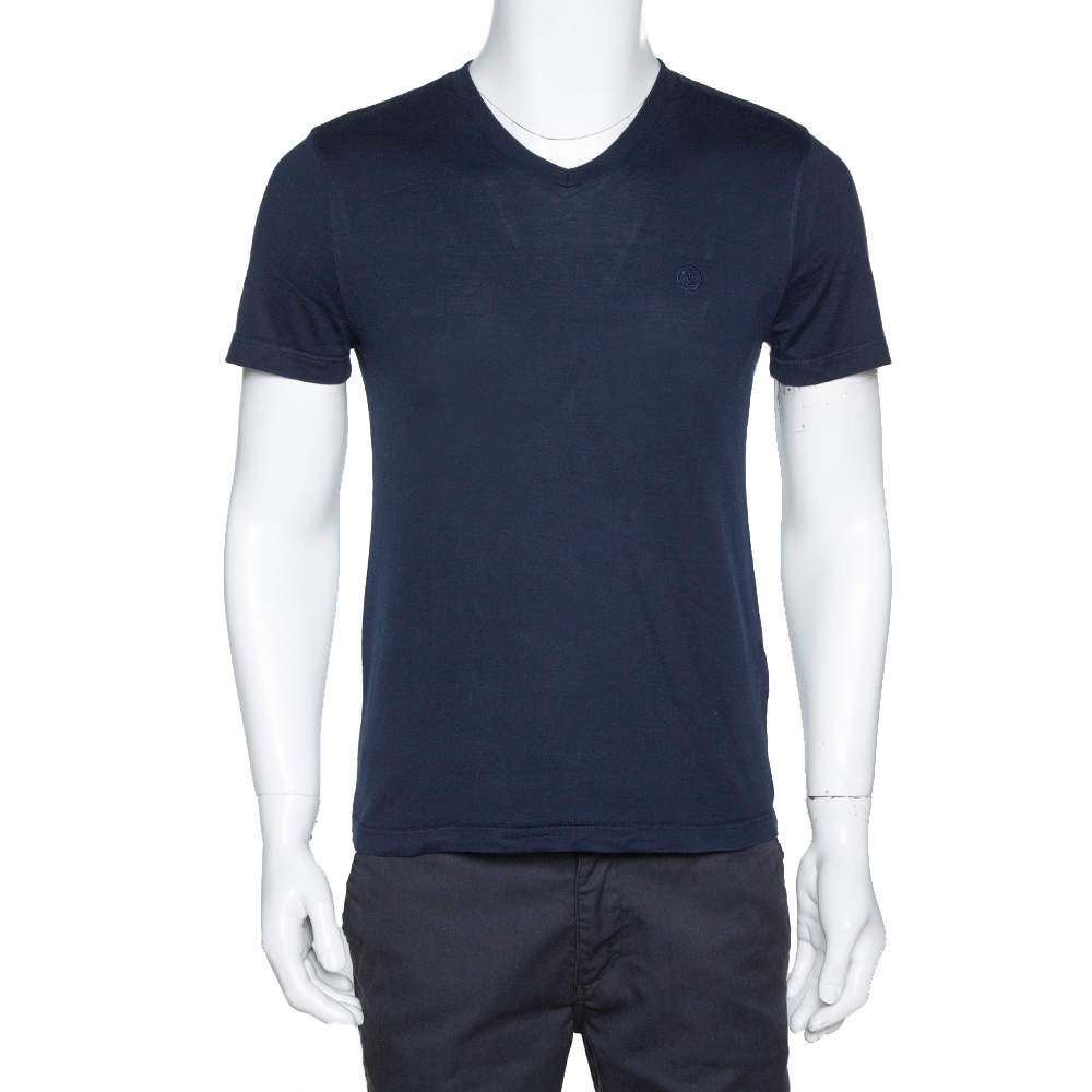 Louis Vuitton Navy Blue Cotton V-Neck T-Shirt S