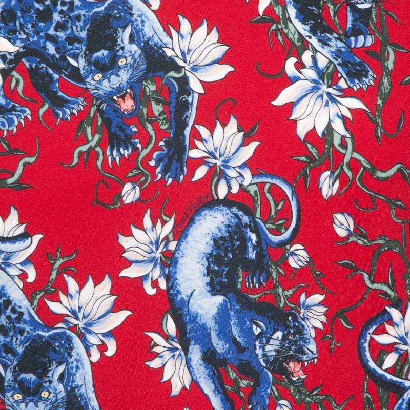 Louis Vuitton Red Panther Print Cotton Crew Neck T-Shirt S Louis