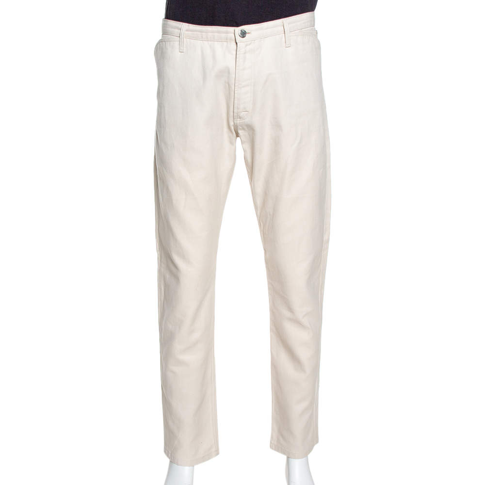 Louis Vuitton Cream Cotton & Linen Regular Fit Trousers XL