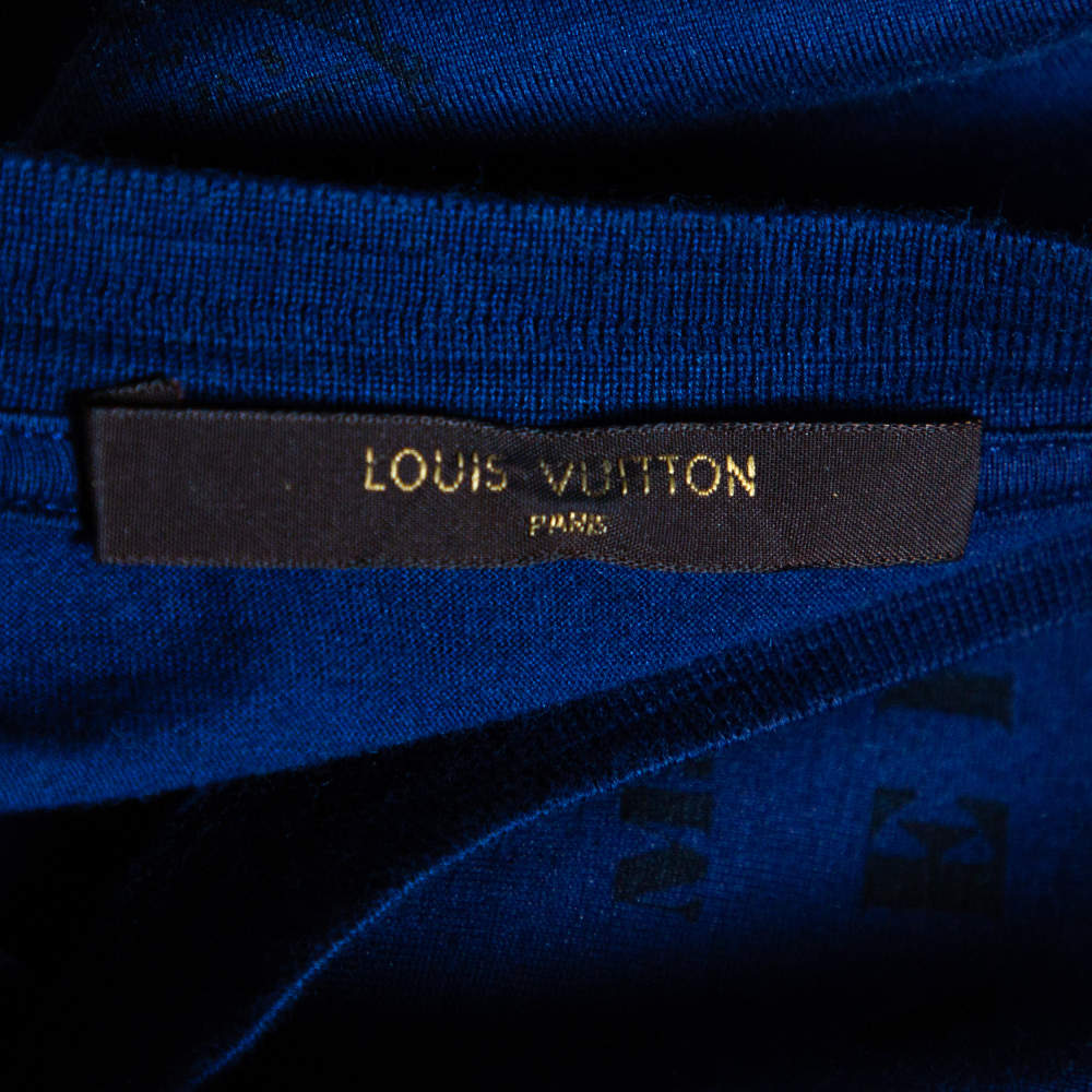 Louis Vuitton Navy Blue Printed Cotton & Silk Malle Aero T-Shirt S Louis  Vuitton