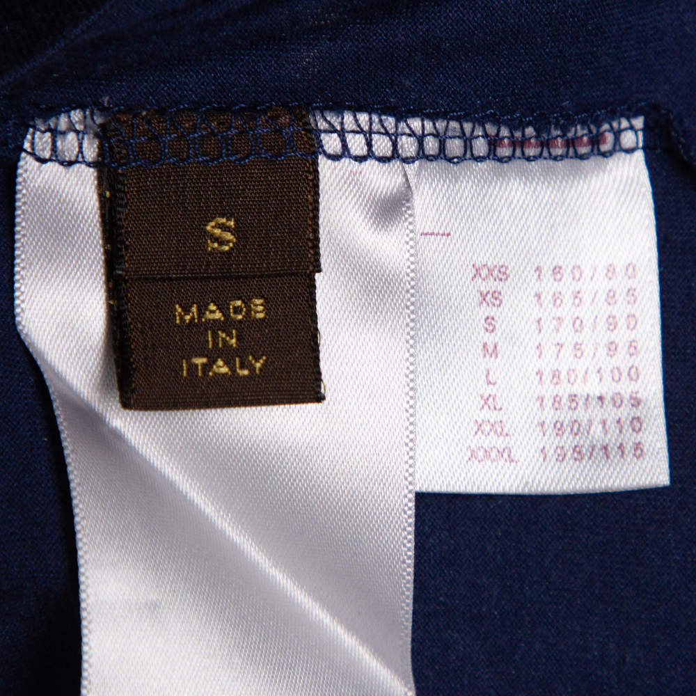 Louis Vuitton Navy Blue Printed Cotton & Silk Malle Aero T-Shirt S