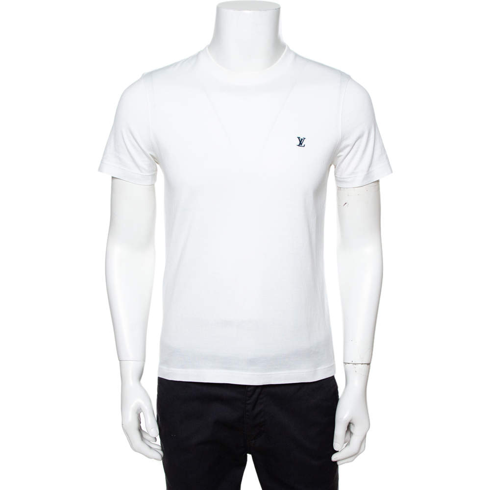 مملوكة مسبقًا Louis Vuitton White Cotton Logo Embroidered Crew Neck T-Shirt S