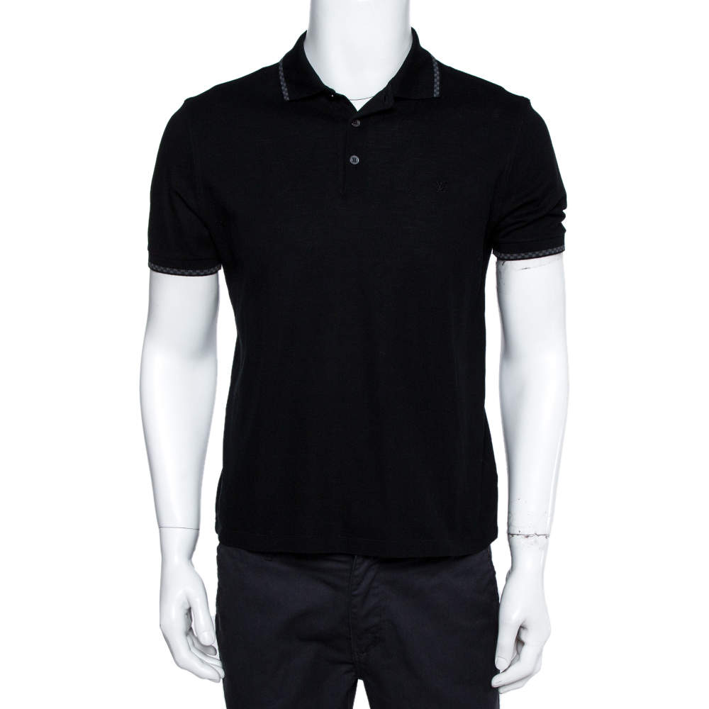 Louis Vuitton Black Cotton Pique Damier Detail Polo T-Shirt S