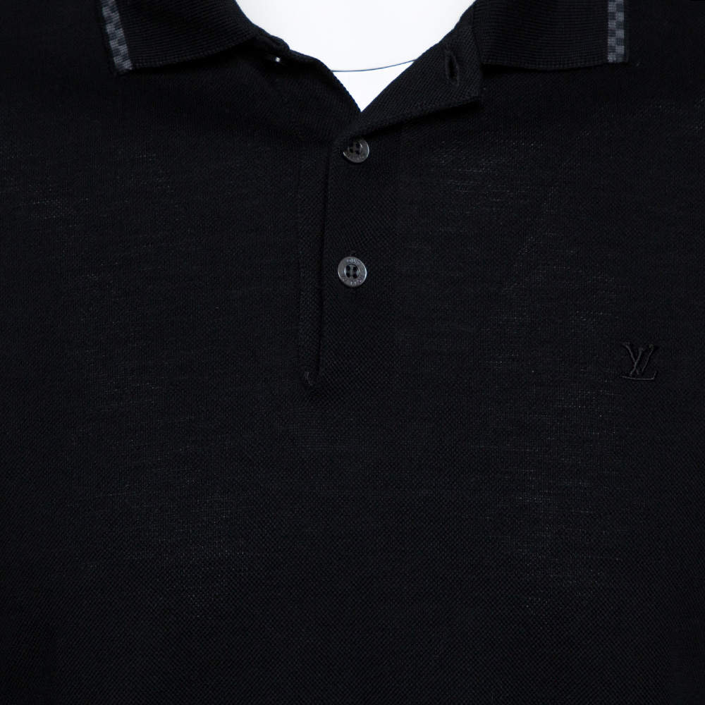 Louis Vuitton Black Cotton Pique Damier Collar Detail Polo T Shirt
