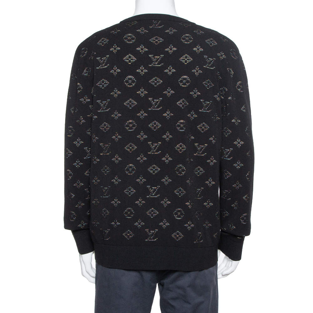Louis Vuitton Black Knit Drop Needle Monogram Crewneck Sweatshirt XL Louis  Vuitton