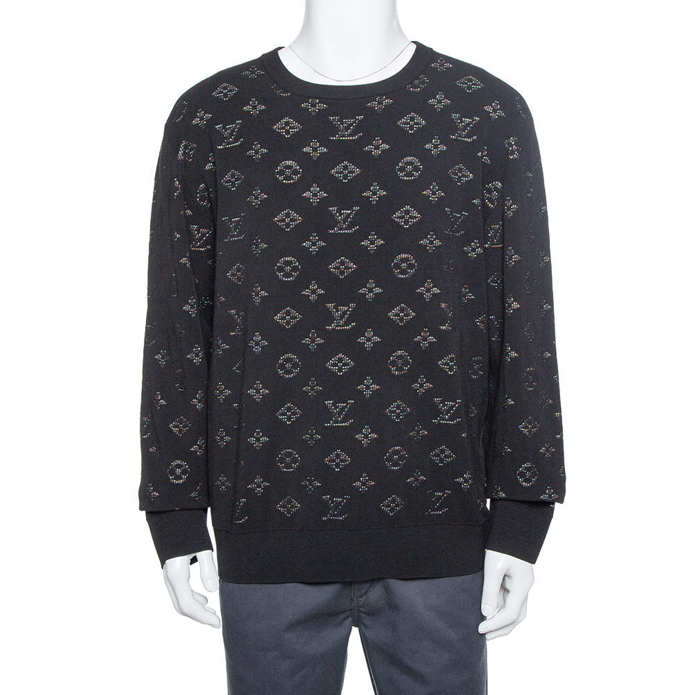 Louis Vuitton Black Knit Drop Needle Monogram Crewneck Sweatshirt XL
