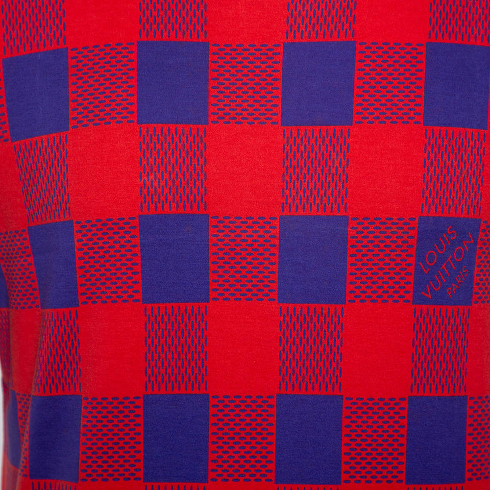 Louis Vuitton Red and Blue Masai Damier Printed Cotton Crewneck T