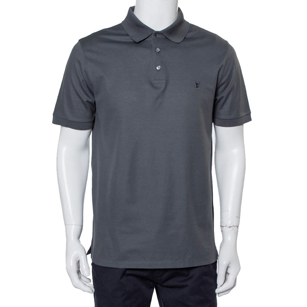 Pre Owned Louis Vuitton Grey Cotton Pique Polo T-Shirt L