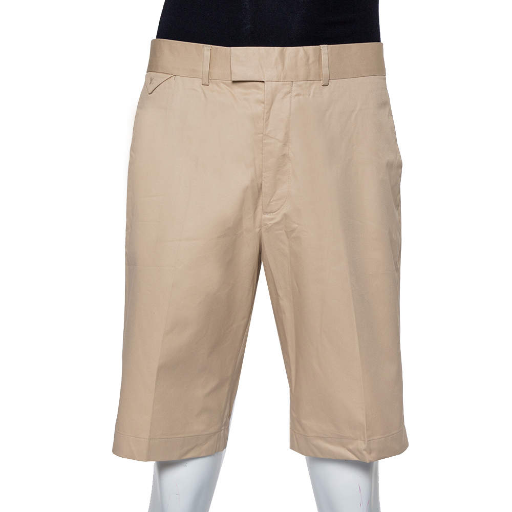 مملوكة مسبقًا شورت لوي فيتون طول ركبة قطن بيج مقاس كبير جداً جداً