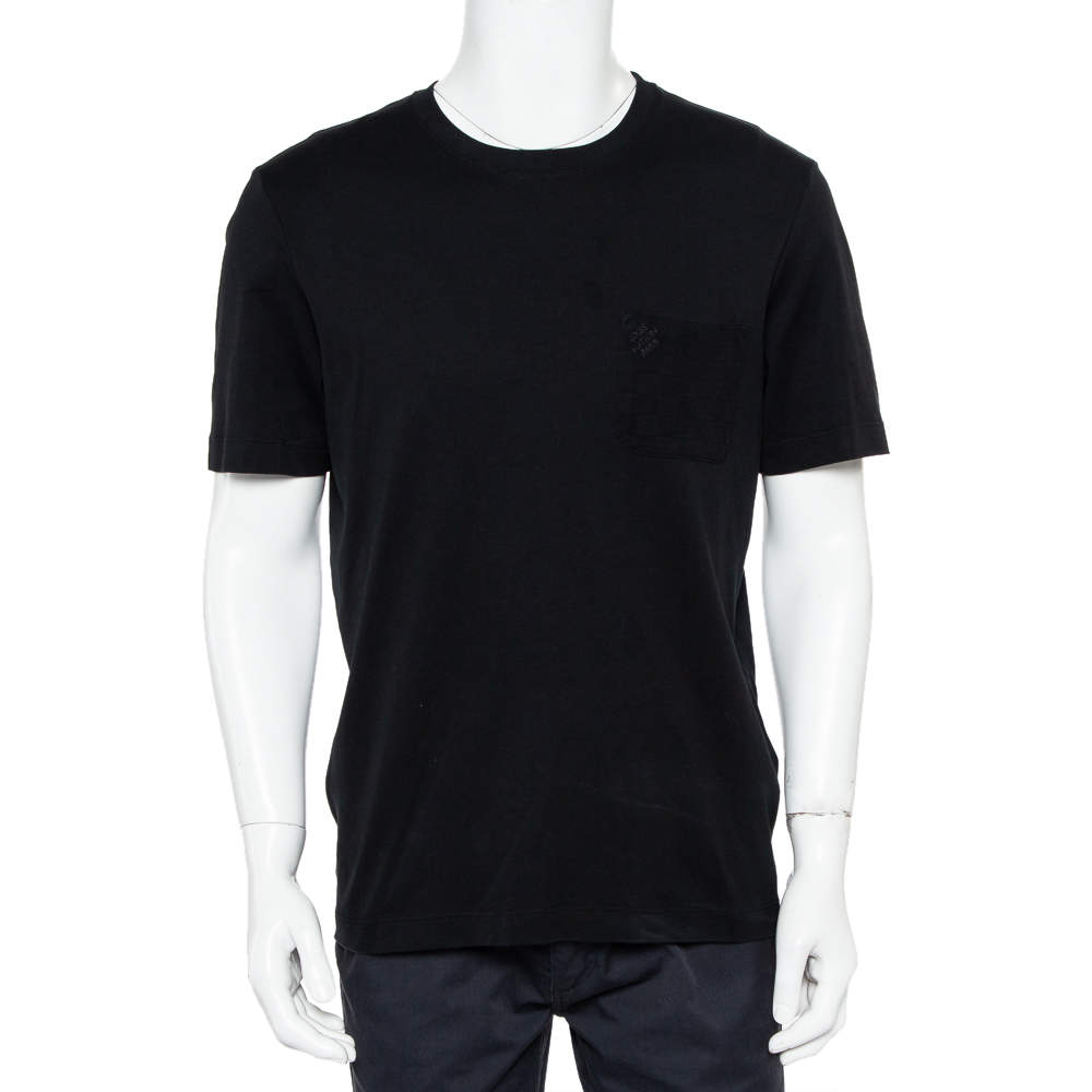 مملوكة مسبقًا Louis Vuitton Black Cotton Damier Pocket Crewneck T-Shirt L