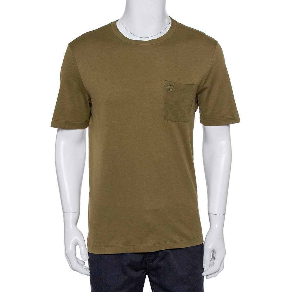 Louis Vuitton Military Green Cotton Damier Pocket Crewneck T-Shirt L
