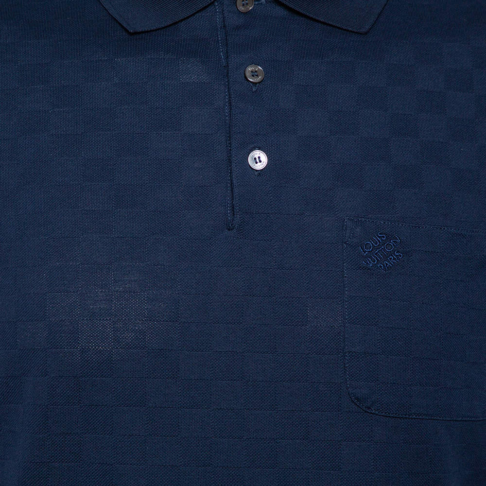 Louis Vuitton Classic Polo Shirt in PIQU√â Damier, Navy, XXL