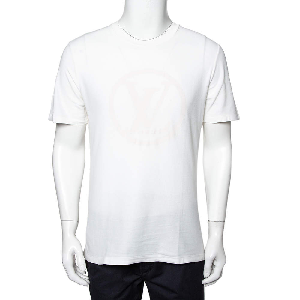 Louis Vuitton White Logo Printed Cotton Knit Crewneck T-Shirt L