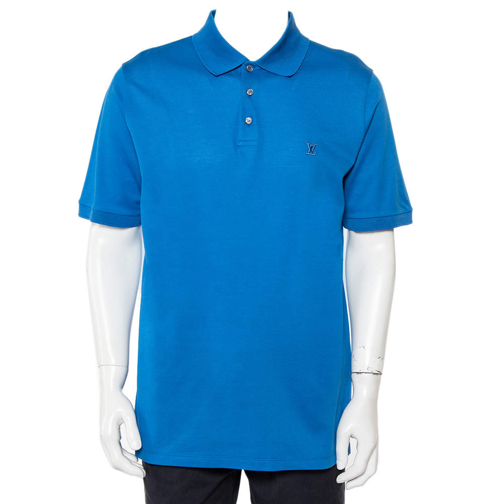  Louis Vuitton Blue Logo Embroidered Cotton Pique Polo T-Shirt XXL