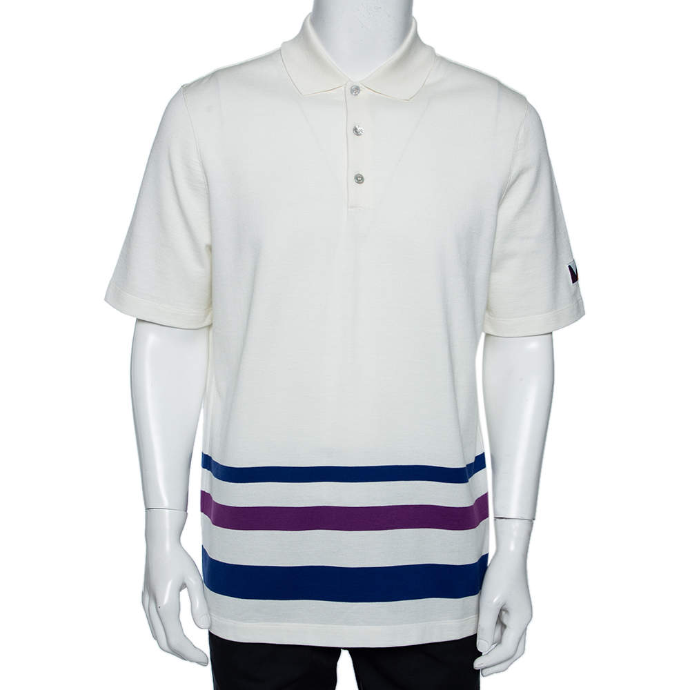 Louis Vuitton Off-White Cotton Striped Detail Polo T-Shirt XL