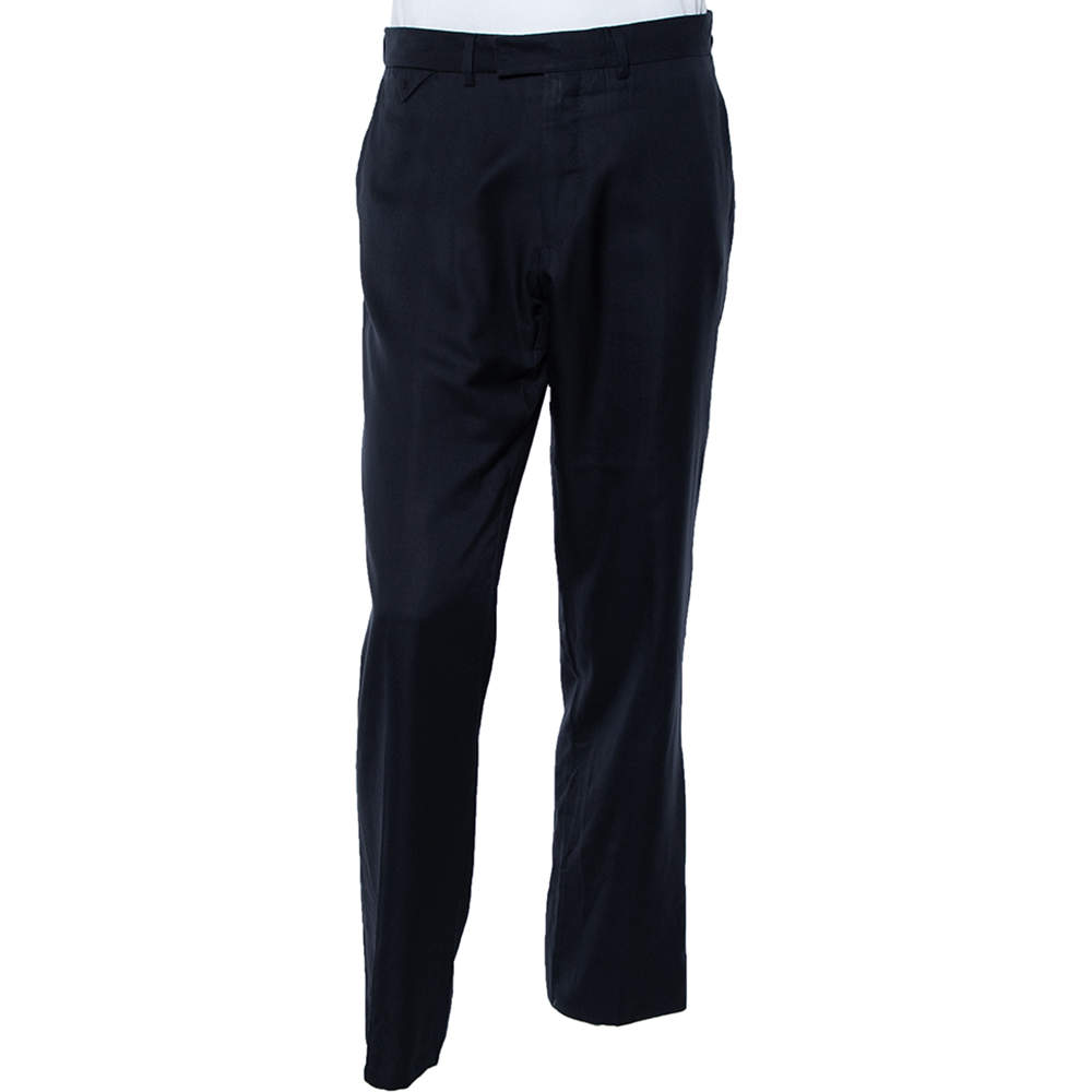 مملوكة مسبقًا Louis Vuitton Navy Blue Cashmere & Silk Trousers L
