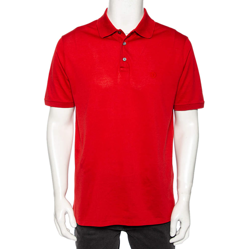 Pre Owned Louis Vuitton Red Cotton Pique Polo T-Shirt XL