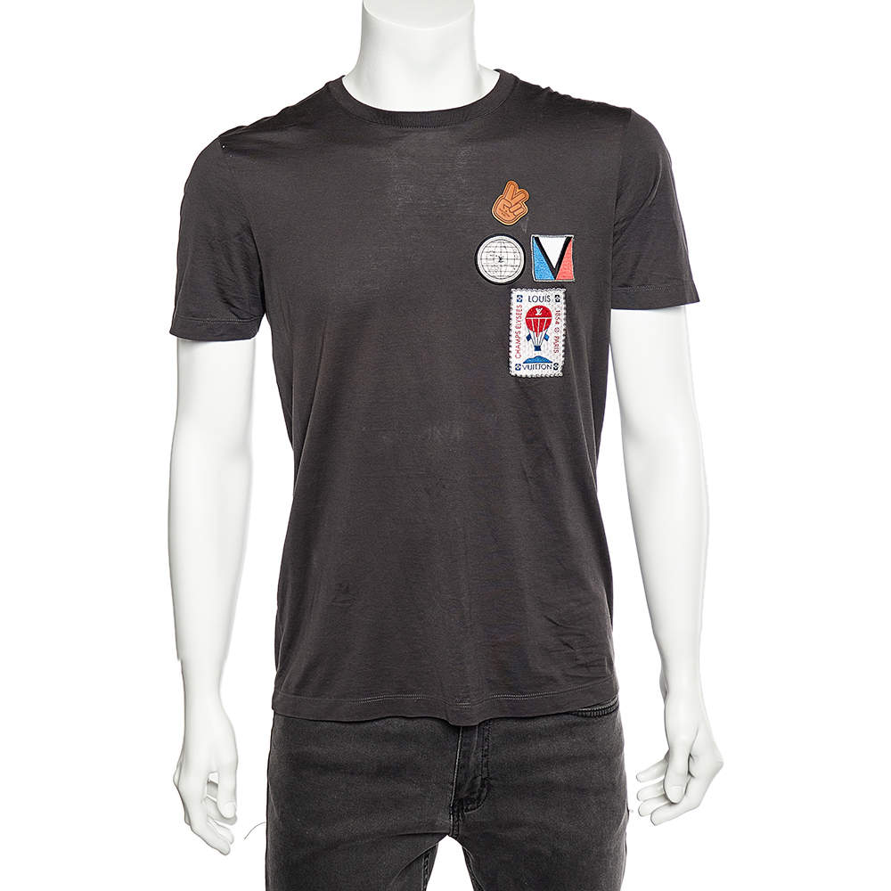 Louis Vuitton Dark Green Cototn Champs Elysees Patch Detail Roundneck T-Shirt M