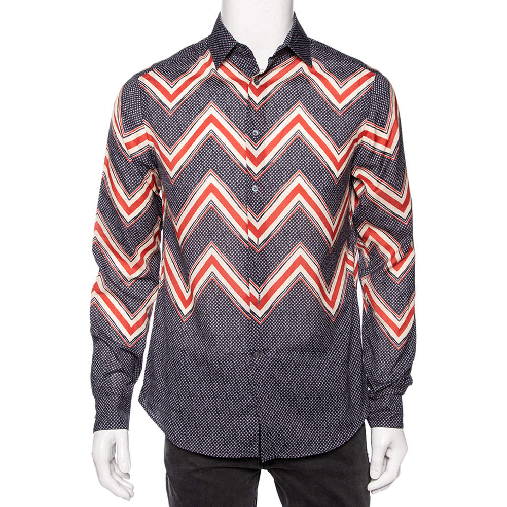 مملوكة مسبقًا Louis Vuitton Multicolor Zig Zag Printed Cotton Button Front Shirt M