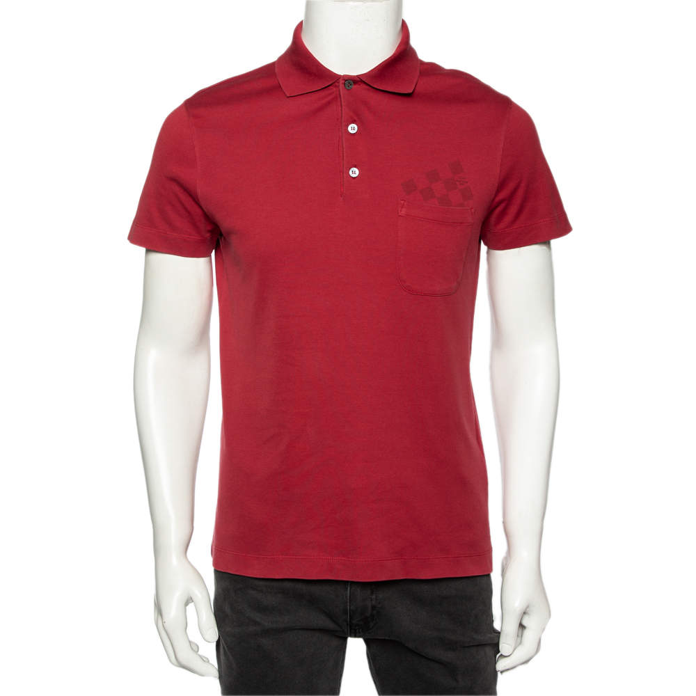Louis Vuitton Red Cotton Damier Pocket Detail Polo T-Shirt S Louis Vuitton