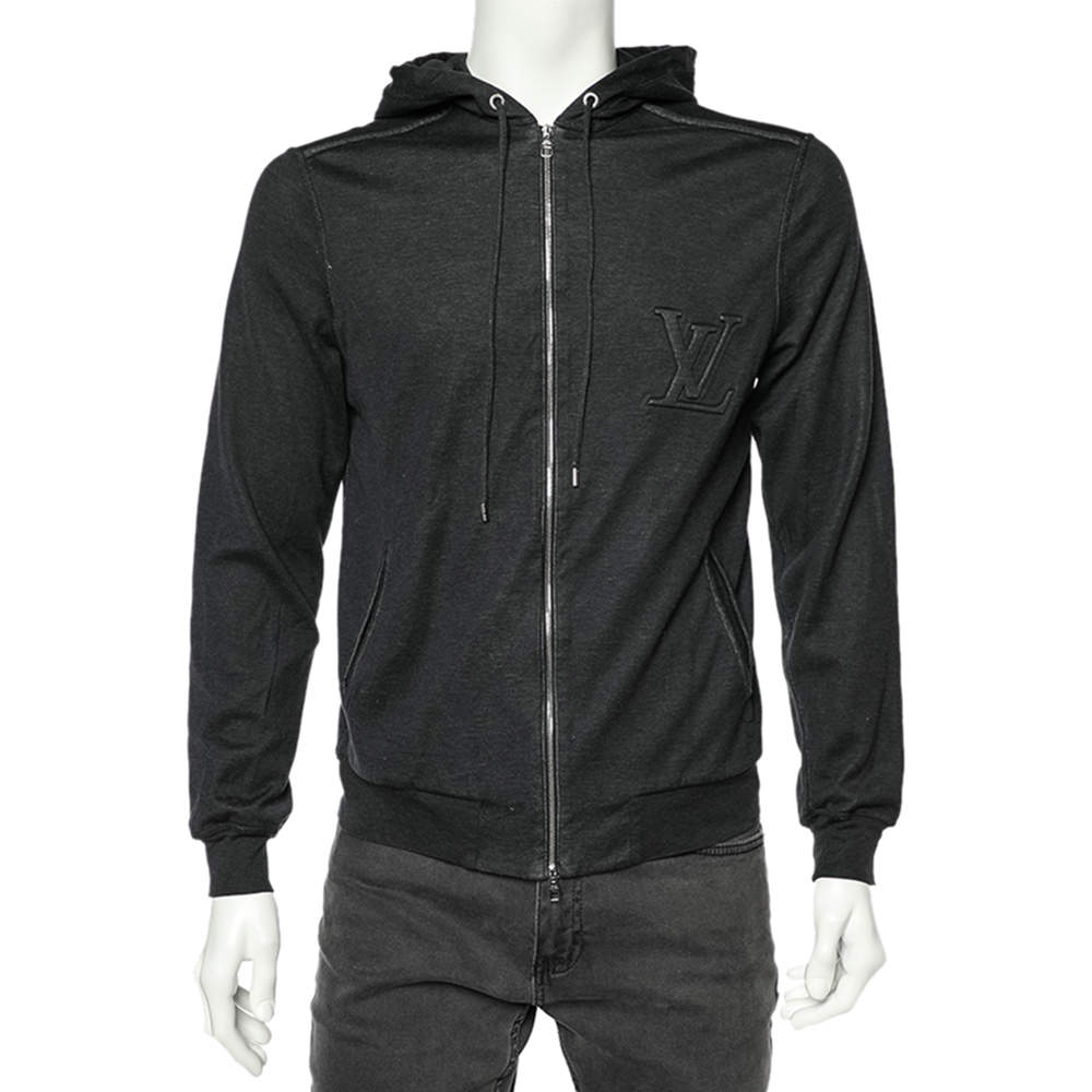 Louis Vuitton Dark Grey Cotton Zip Front Hooded Jacket S Louis