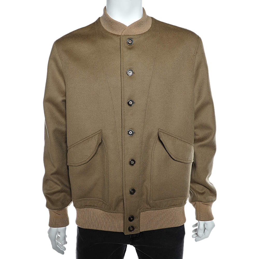 Pre Owned Louis Vuitton Khaki Brown Wool Button Front Jacket XXL 