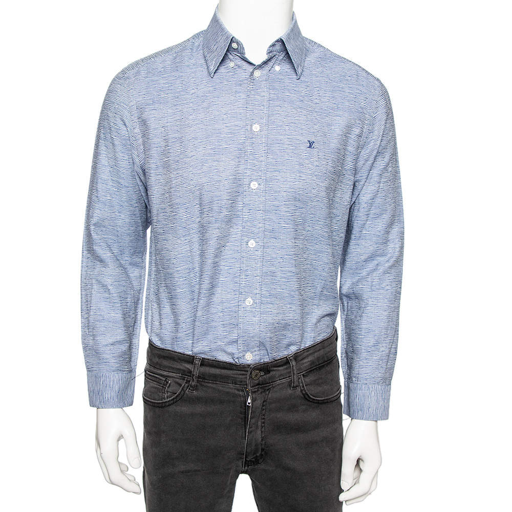 مملوكة مسبقًا Louis Vuitton Blue Printed Cotton Button Front Shirt M