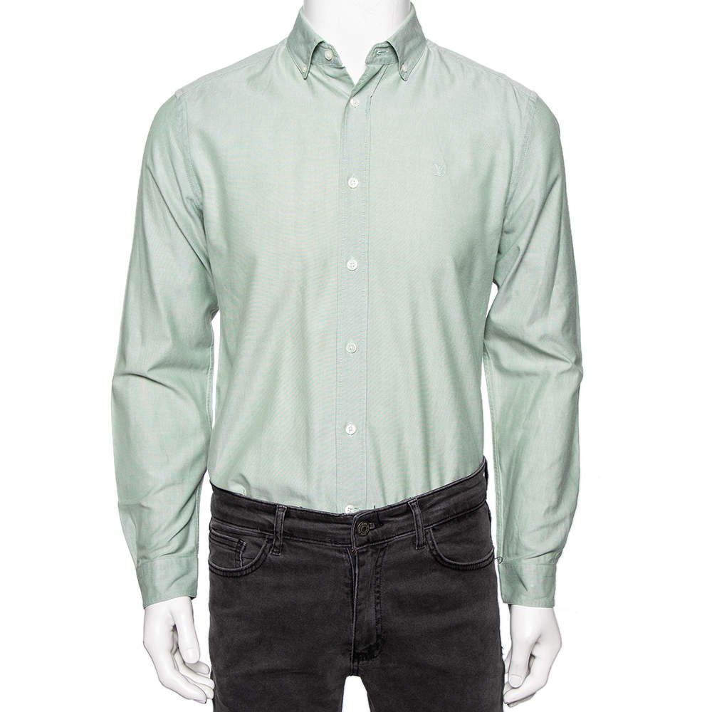Pre Owned Louis Vuitton Light Green Cotton Logo Embroidered Button Front Shirt M 