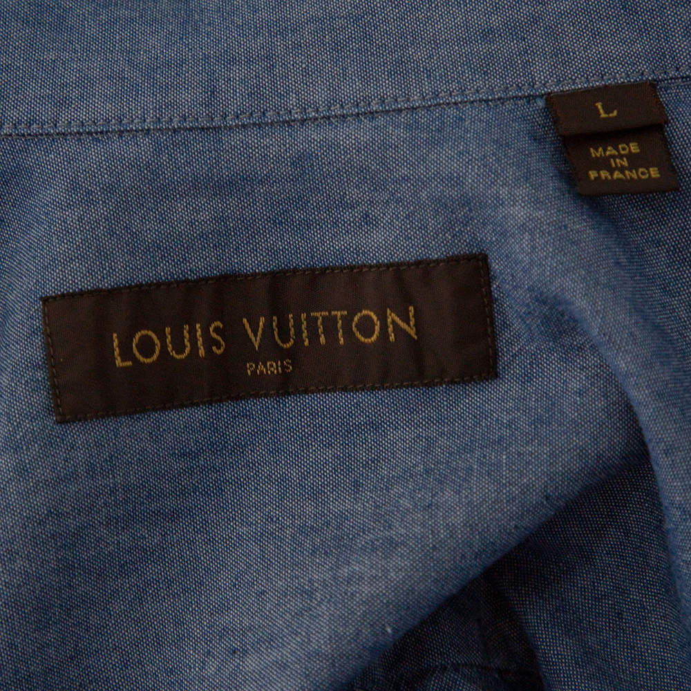 Louis Vuitton Blue Chambray Logo Printed Button Front Shirt L